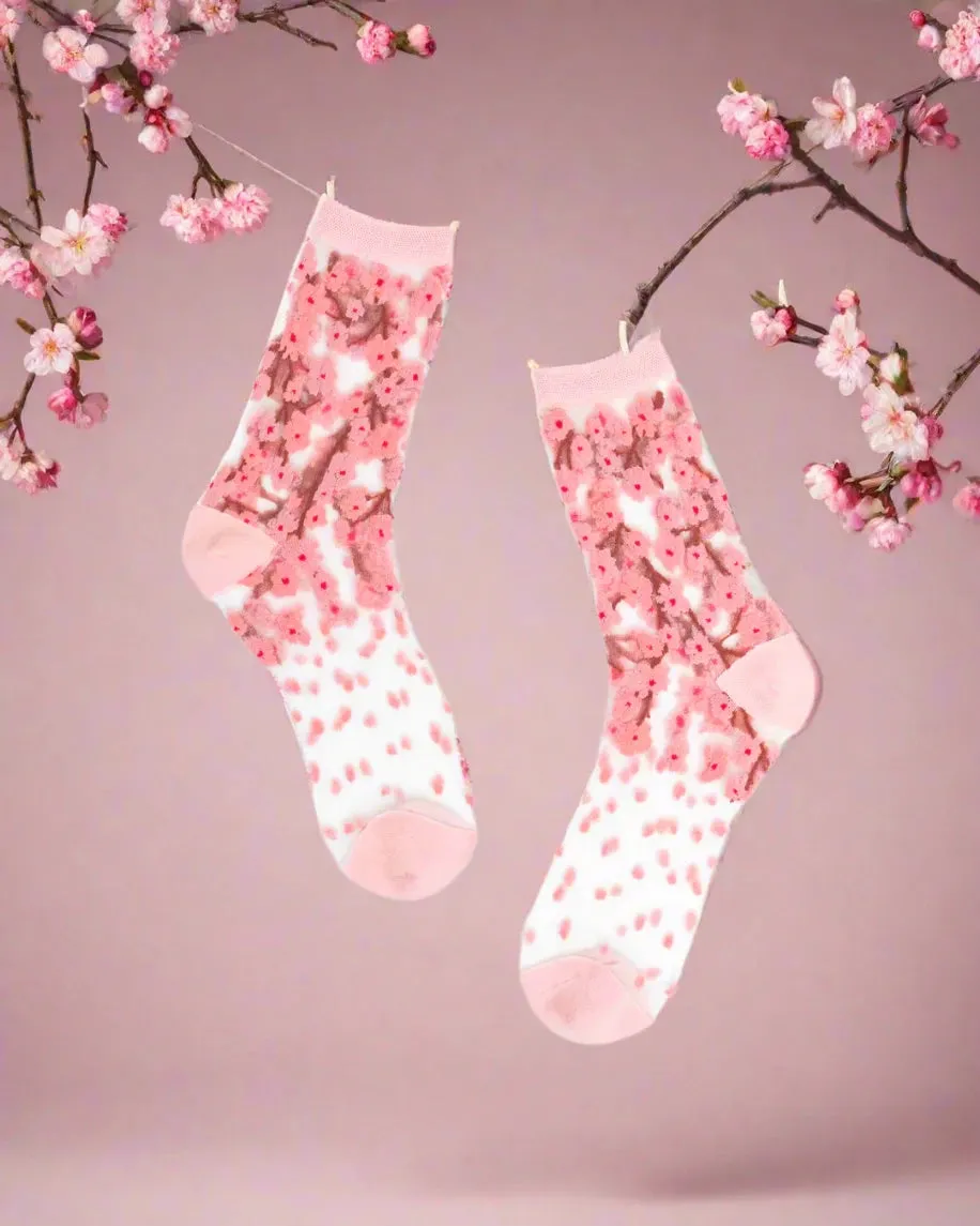 Sock Candy Cherry Blossom Sheer Crew Sock