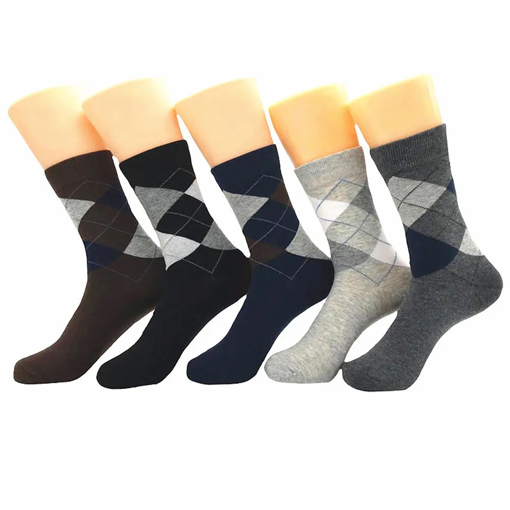Soft Multicolor Mens Dress Socks - Premium Cotton formal socks with Soft Elastic - 5 Pack Bundle