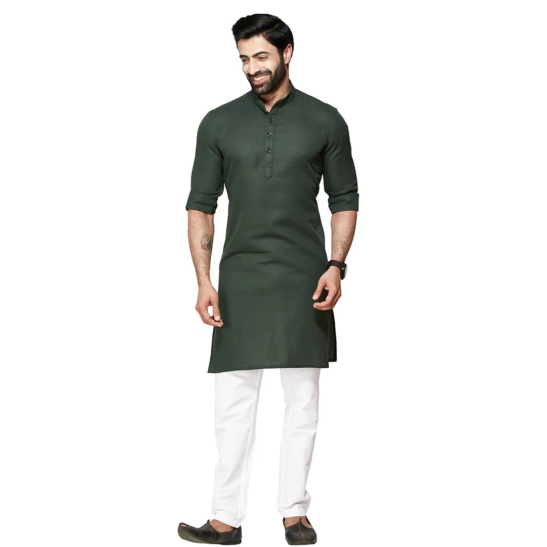 Sophistication Olive Plain Kurta for Men