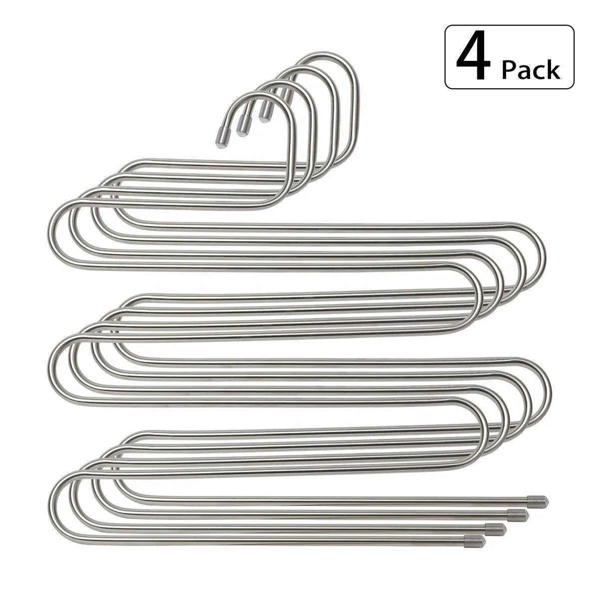 Stephenie 4 Pack S Type 5 Layer Stainless Steel Hanger with Multifunctional for Pants Tie Scarf Anti-Skid Scarf Towel Clothes