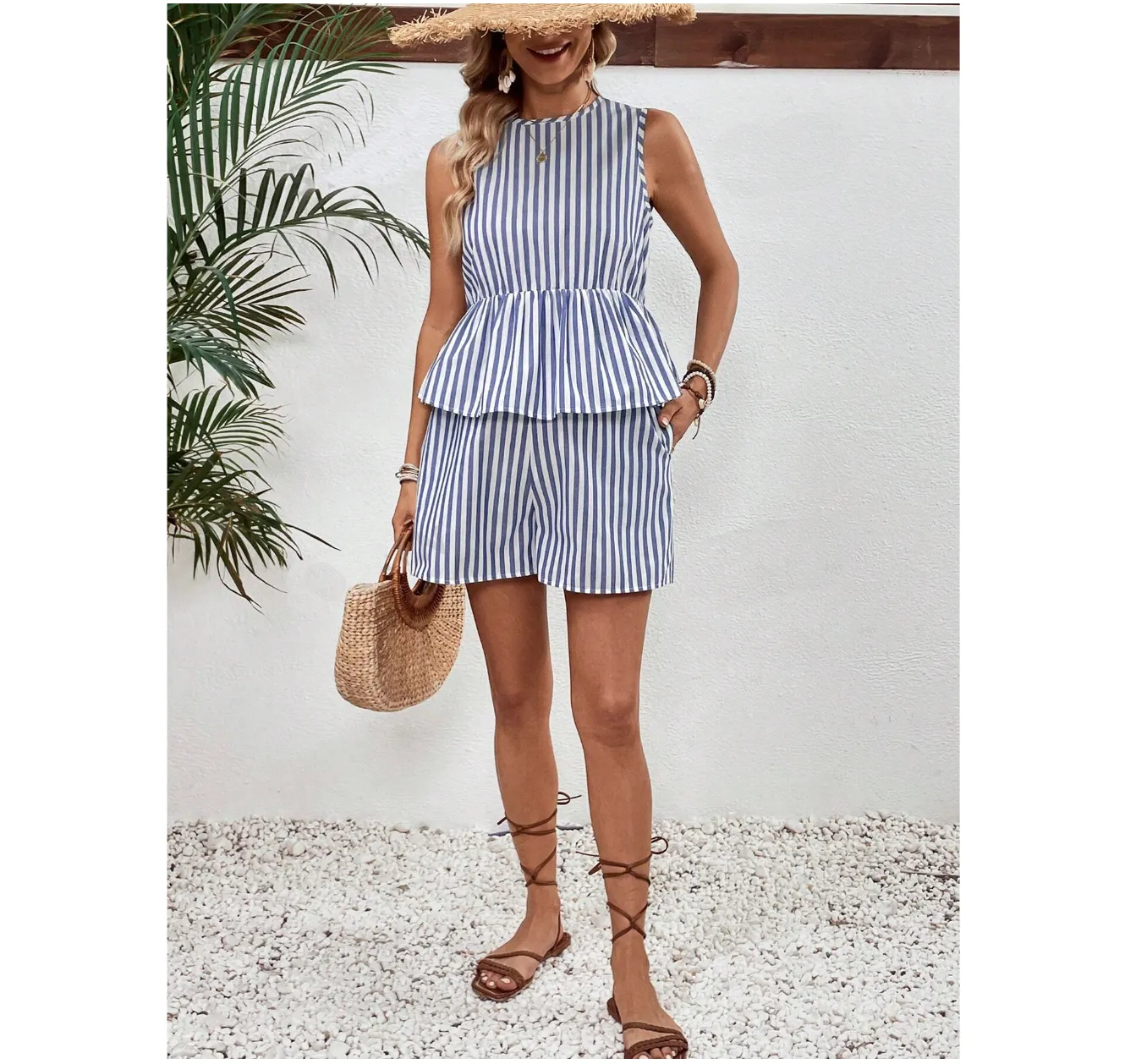 Striped Casual Top And Shorts