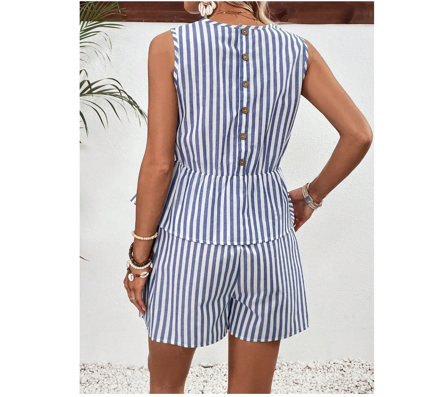 Striped Casual Top And Shorts
