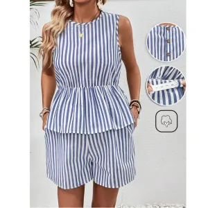 Striped Casual Top And Shorts
