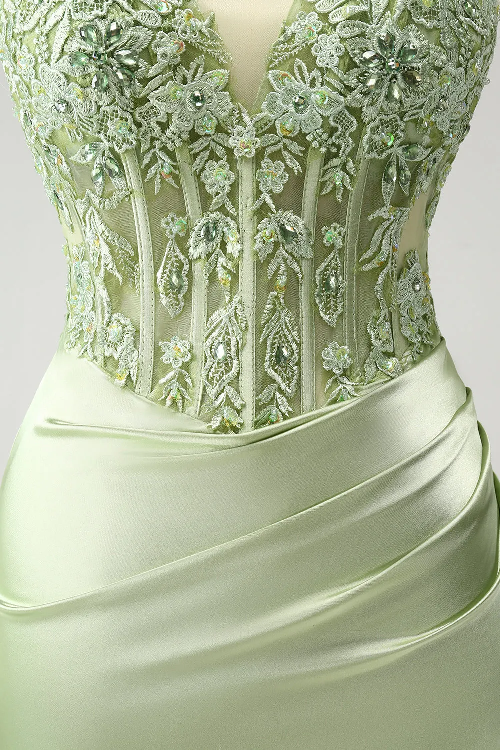 Stylish Green Sheath Criss Cross Back Corset Short Homecoming Dress with Appliques