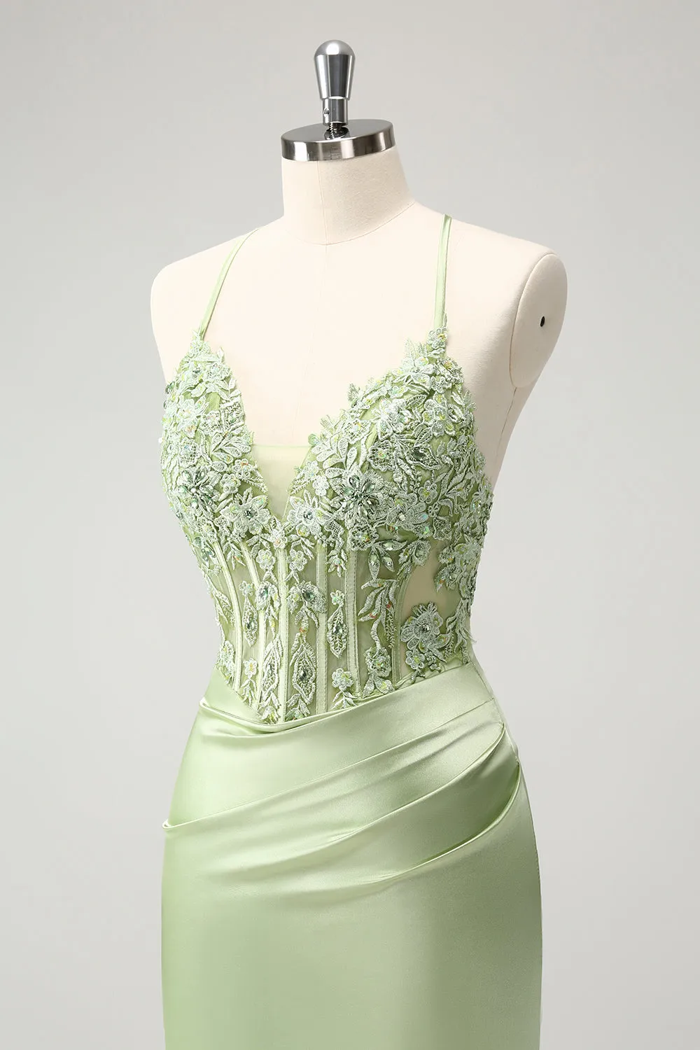 Stylish Green Sheath Criss Cross Back Corset Short Homecoming Dress with Appliques