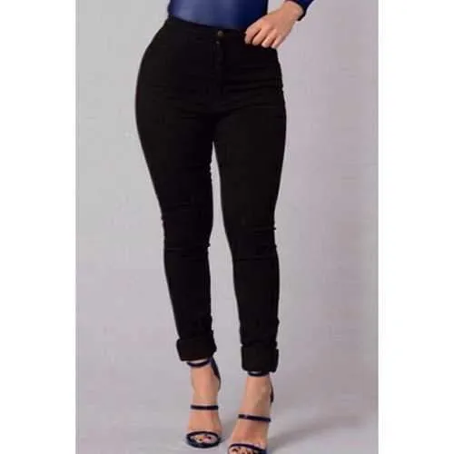 Stylish High-Waisted Solid Color Stretchy Skinny Jeans For Women - Black 28