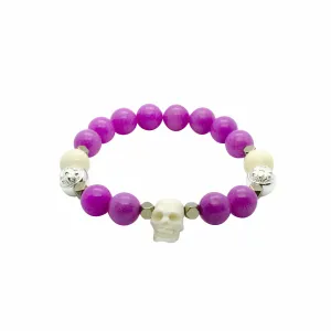 Stylish Pink Jade Bracelet with Skull, Ox Bone And Hematite in Silver | 10MM