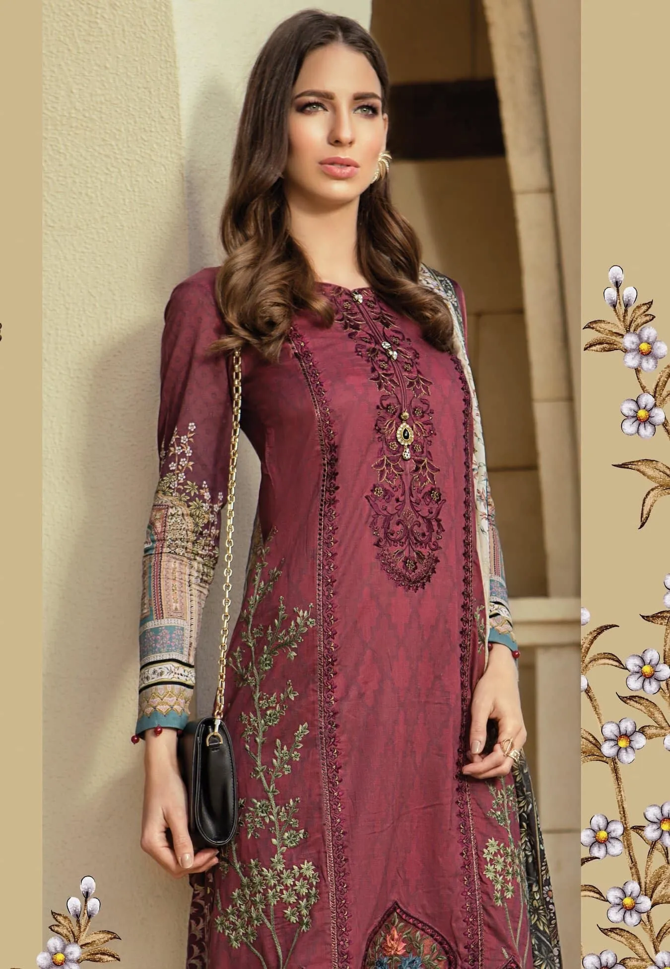 Stylish Punjabi Suit In Dark Maroon Color Model#L 1767