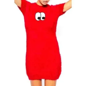 Stylish Round Collar Short Sleeve Embroidery Eye Print Women's Sweater Dress - Red S