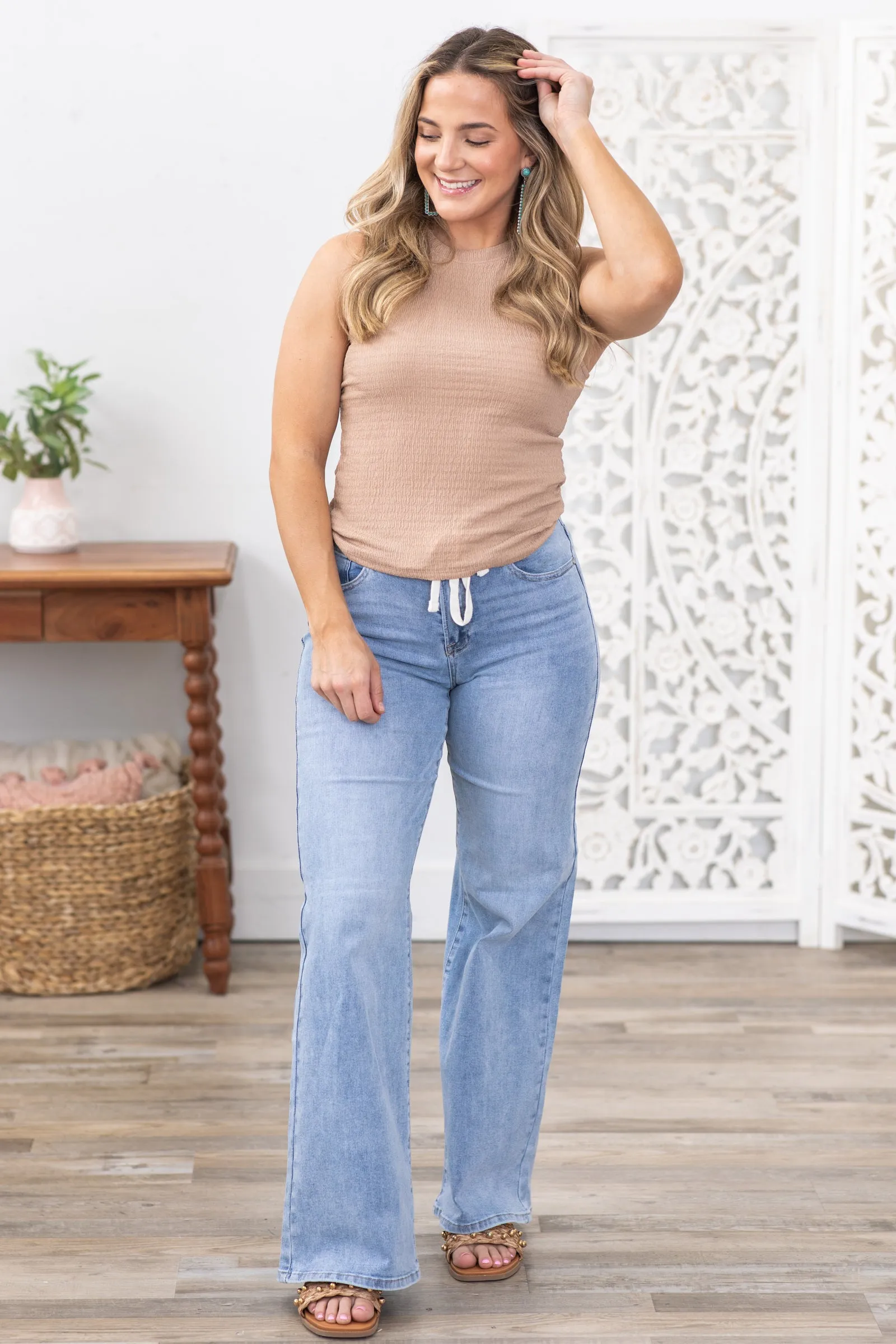 Tan Textured Relaxed Fit Tank Top