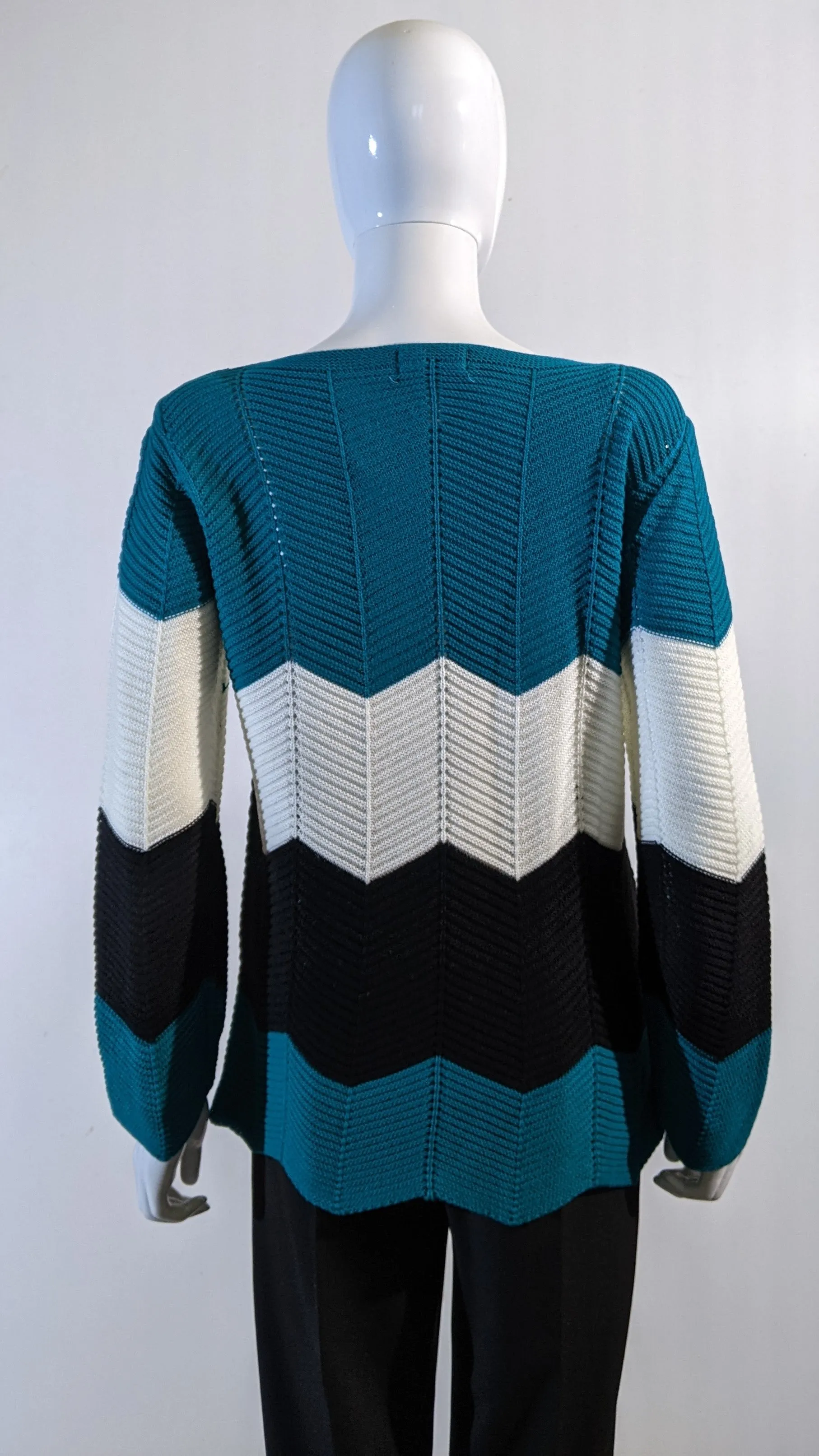 Teal Colour Block Design Knitted Jumper