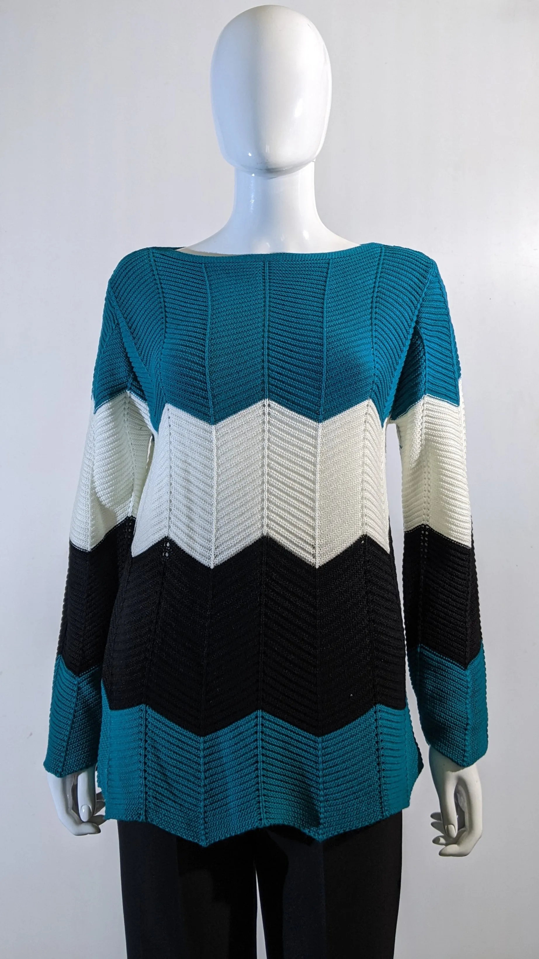 Teal Colour Block Design Knitted Jumper