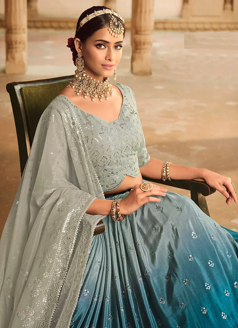 Teal Shaded Heavy Embroidered Stylish Lehenga Choli