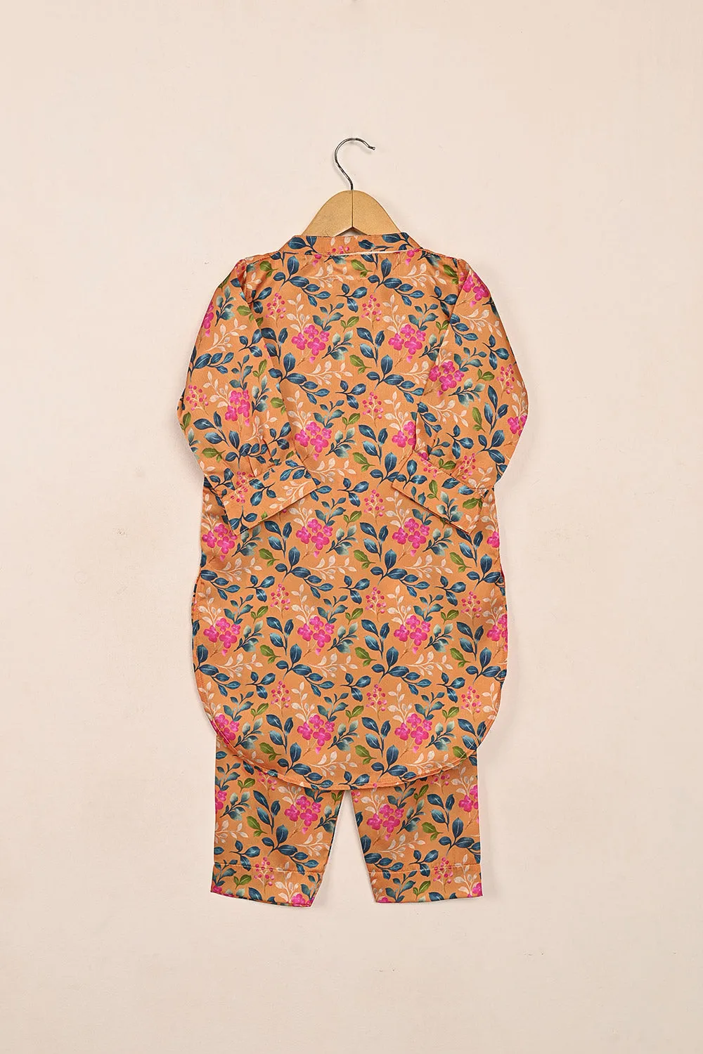 TKF-156-Orange - Kids 2Pc Digital Silk Co-Ord Set