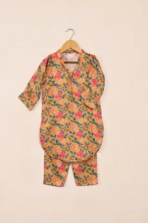 TKF-156-Orange - Kids 2Pc Digital Silk Co-Ord Set