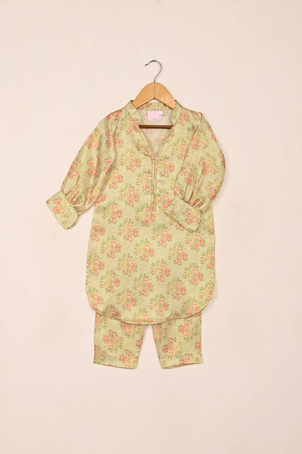 TKF-191-Pastel Yellow - Kids 2Pc Digital Silk Co-Ord Set