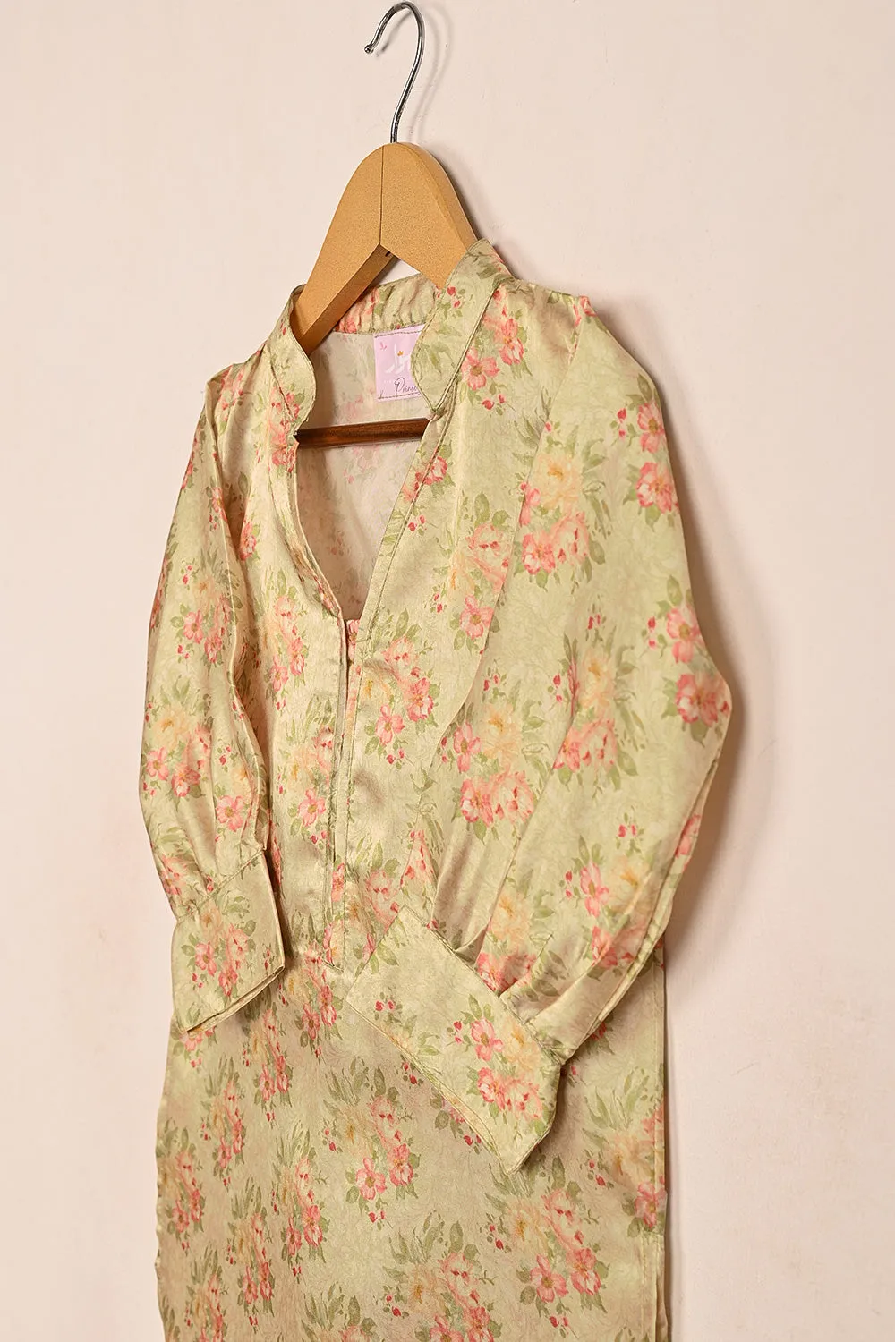 TKF-191-Pastel Yellow - Kids 2Pc Digital Silk Co-Ord Set