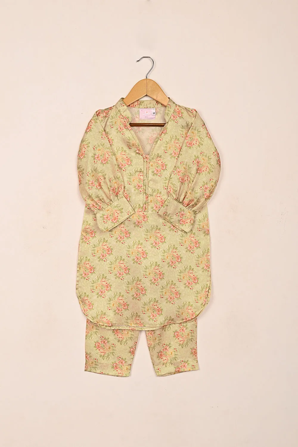 TKF-191-Pastel Yellow - Kids 2Pc Digital Silk Co-Ord Set