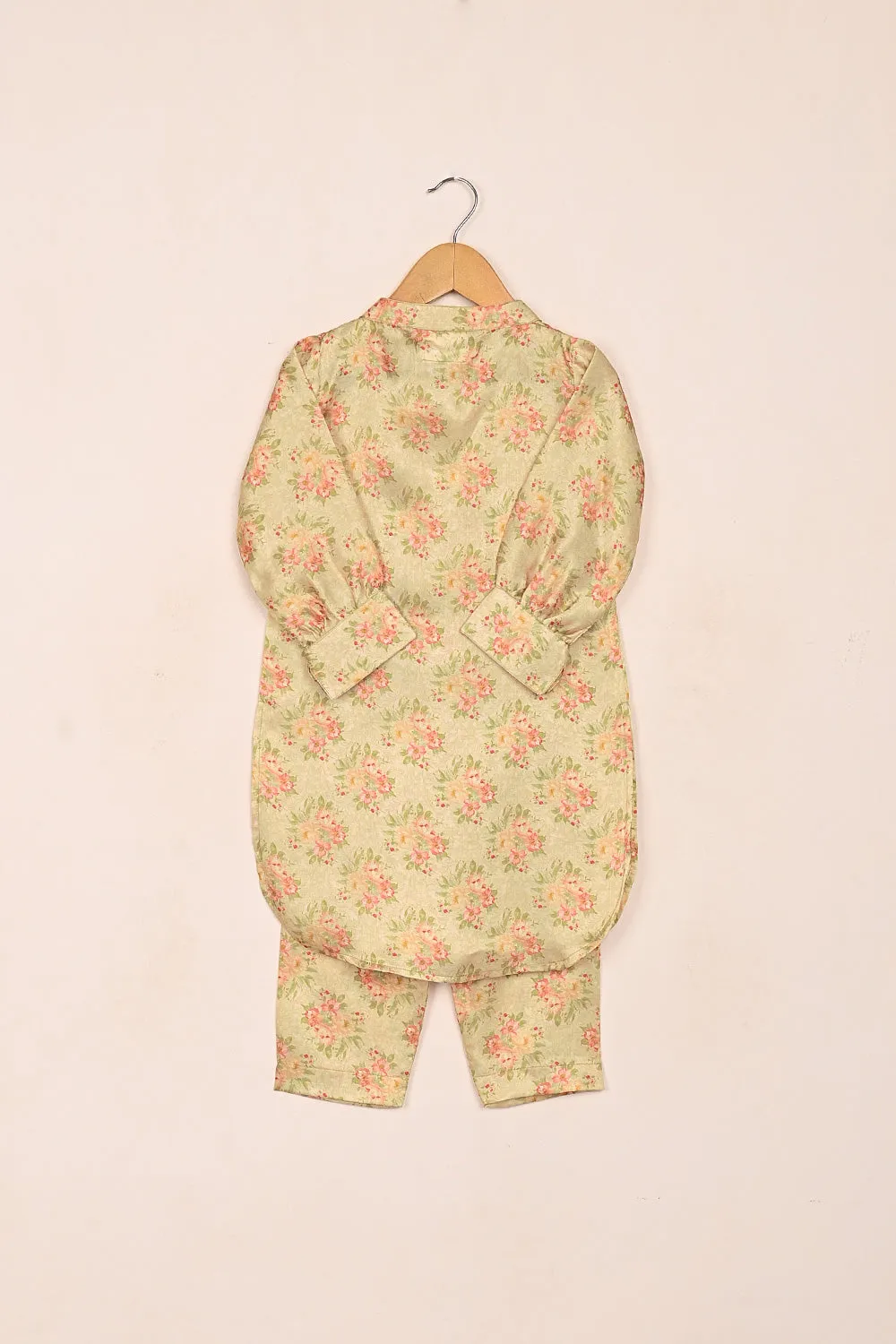 TKF-191-Pastel Yellow - Kids 2Pc Digital Silk Co-Ord Set