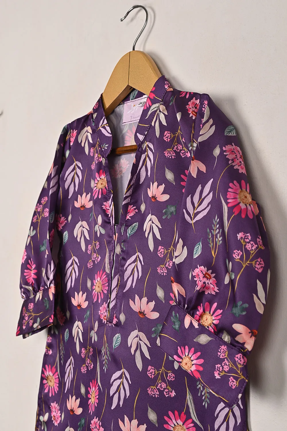 TKF-292-Purple - Kids 2Pc Digital Silk Co-Ord Set