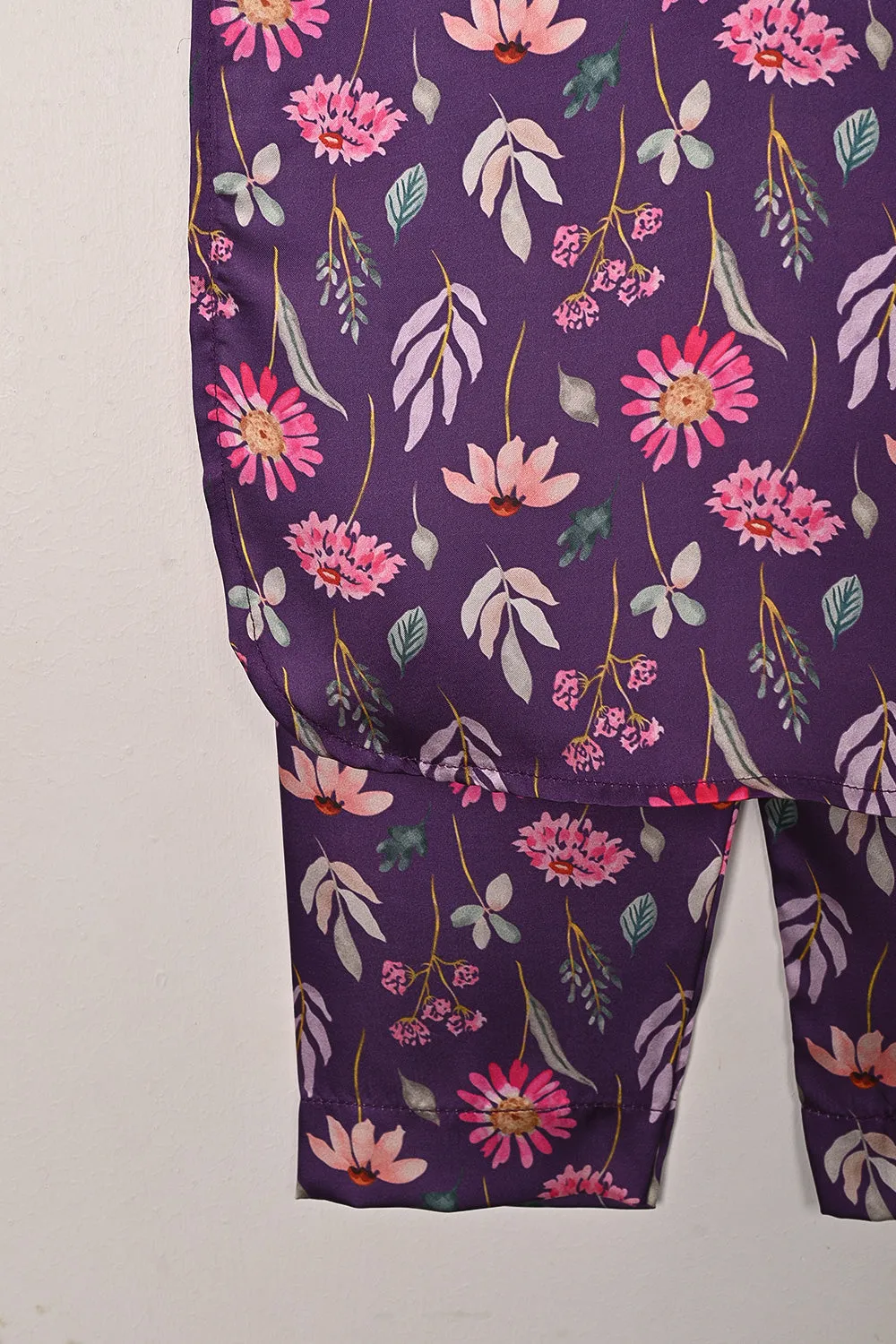 TKF-292-Purple - Kids 2Pc Digital Silk Co-Ord Set