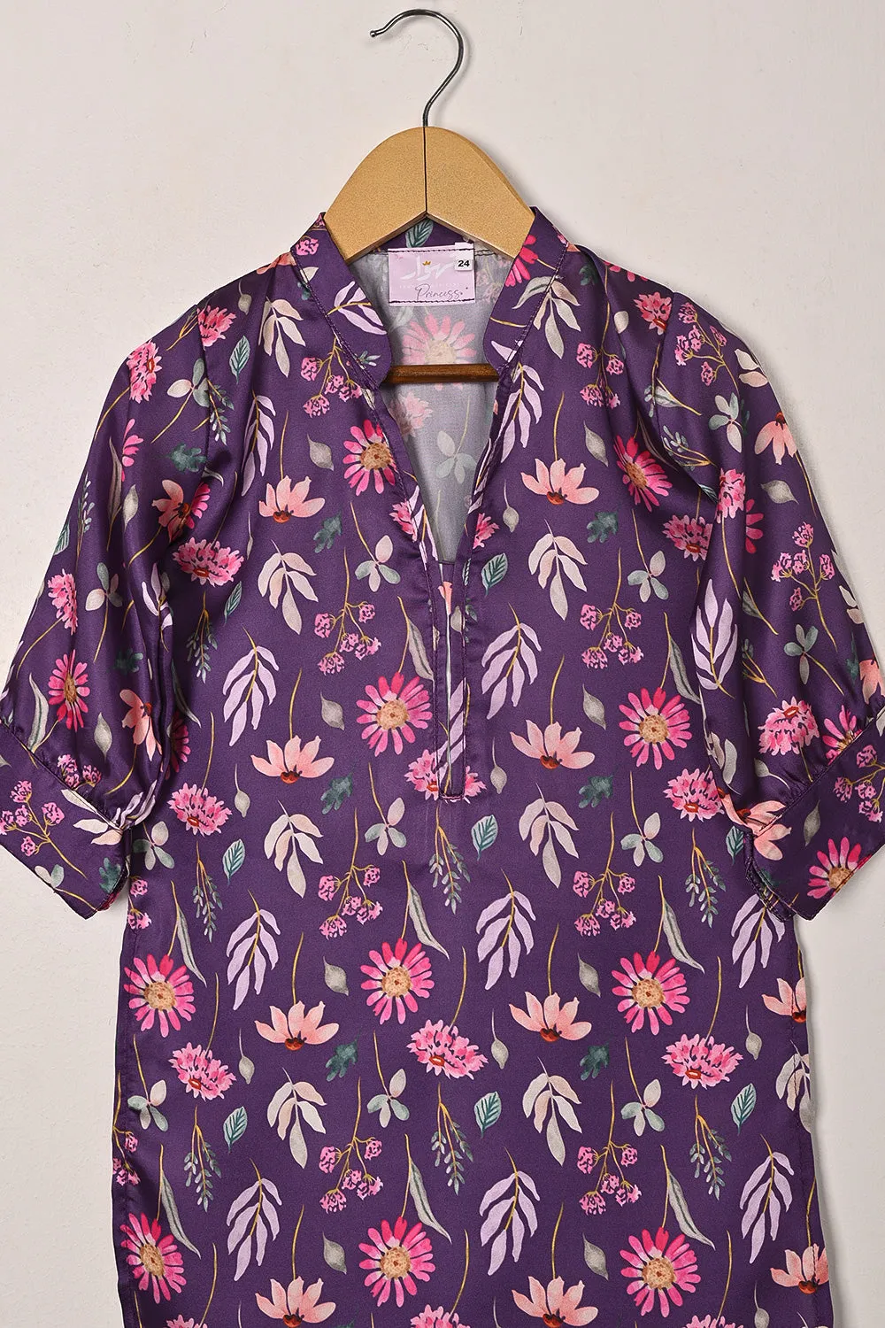 TKF-292-Purple - Kids 2Pc Digital Silk Co-Ord Set