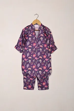 TKF-292-Purple - Kids 2Pc Digital Silk Co-Ord Set