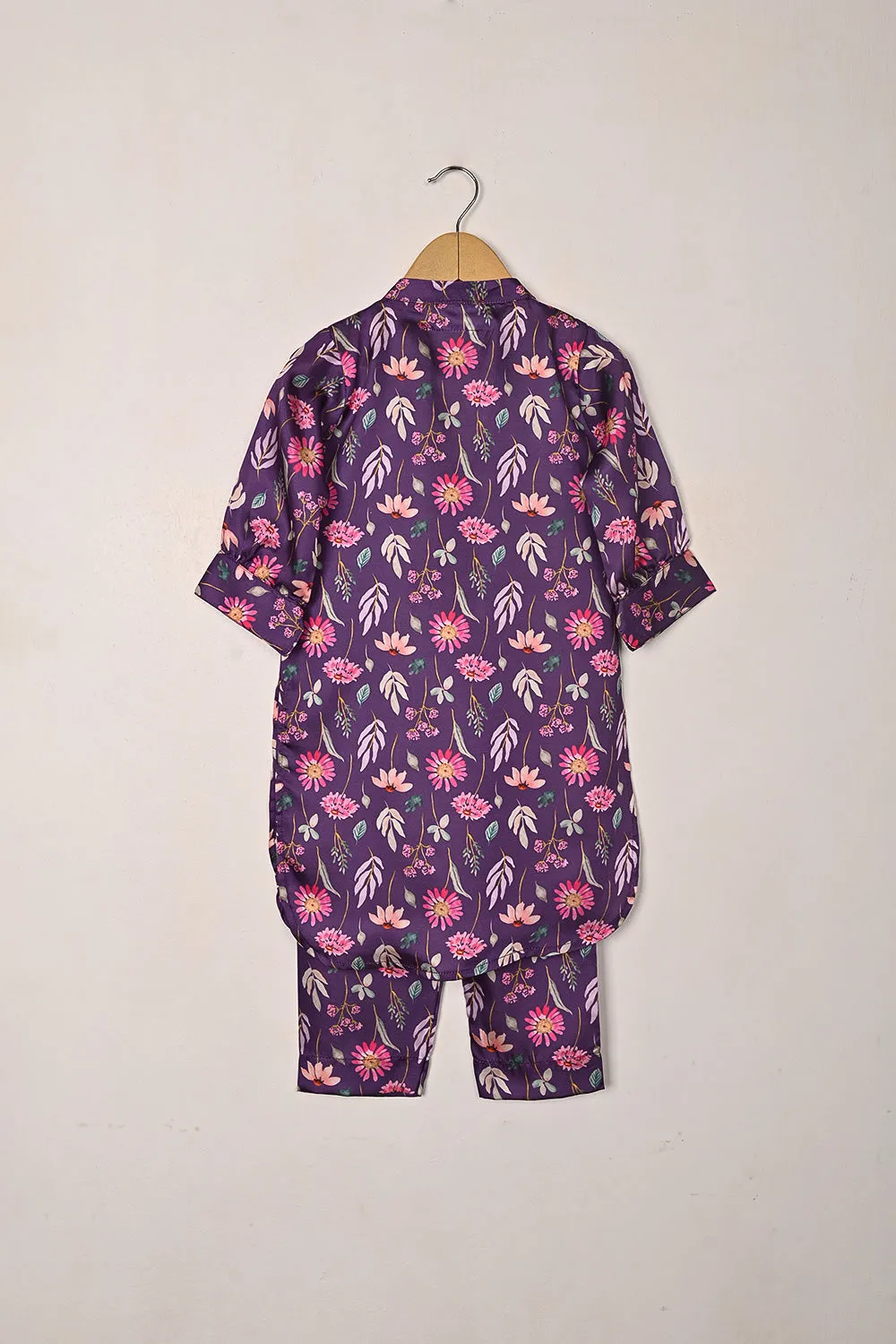 TKF-292-Purple - Kids 2Pc Digital Silk Co-Ord Set
