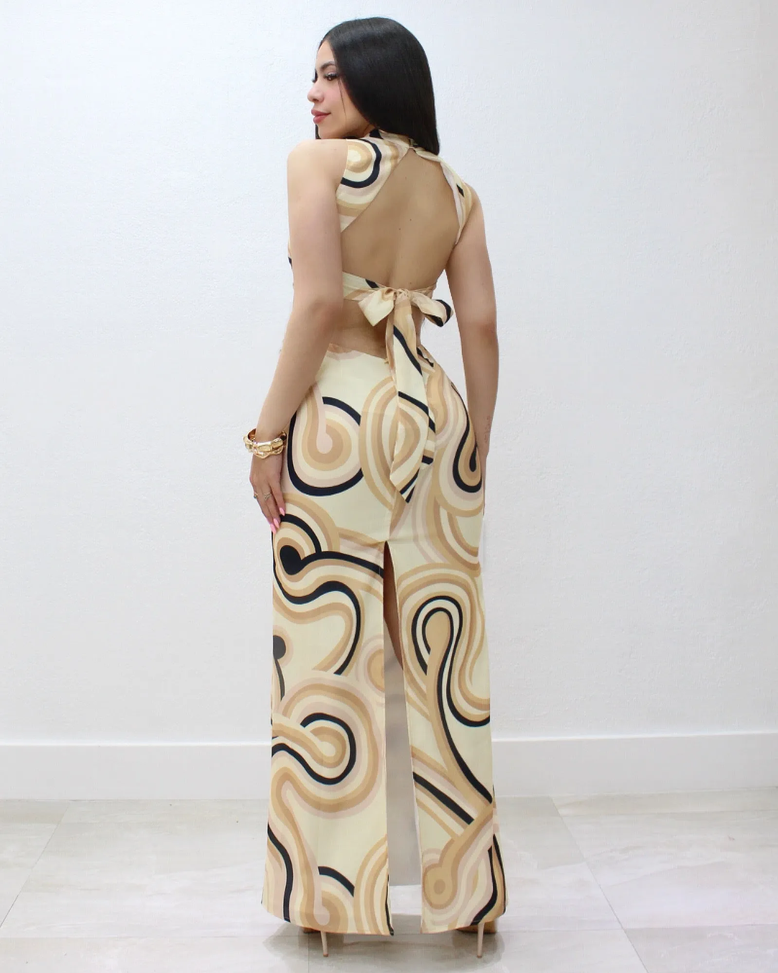Travel To The Tropics  Abstract Print Dress Nude