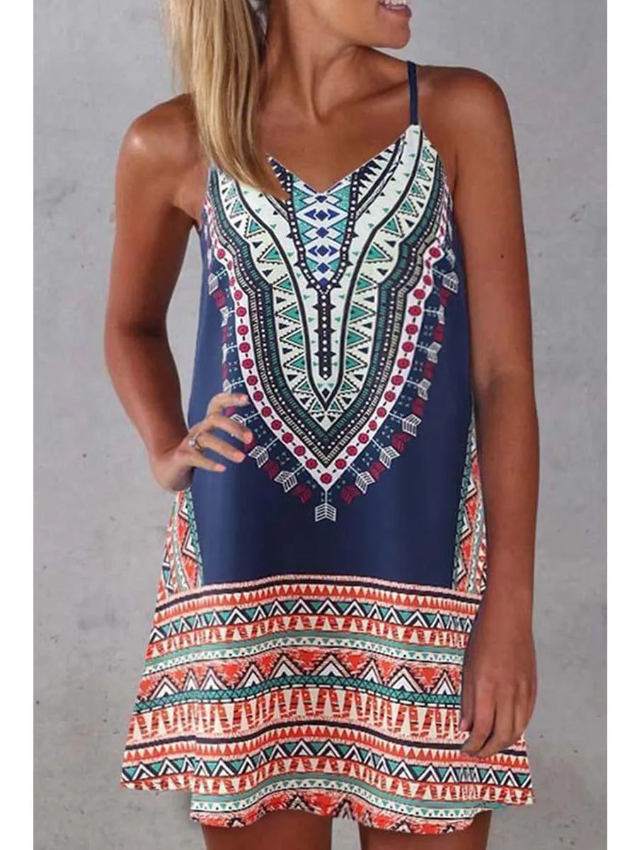 Tribal Print Spaghetti Strap Casual Wear Dress