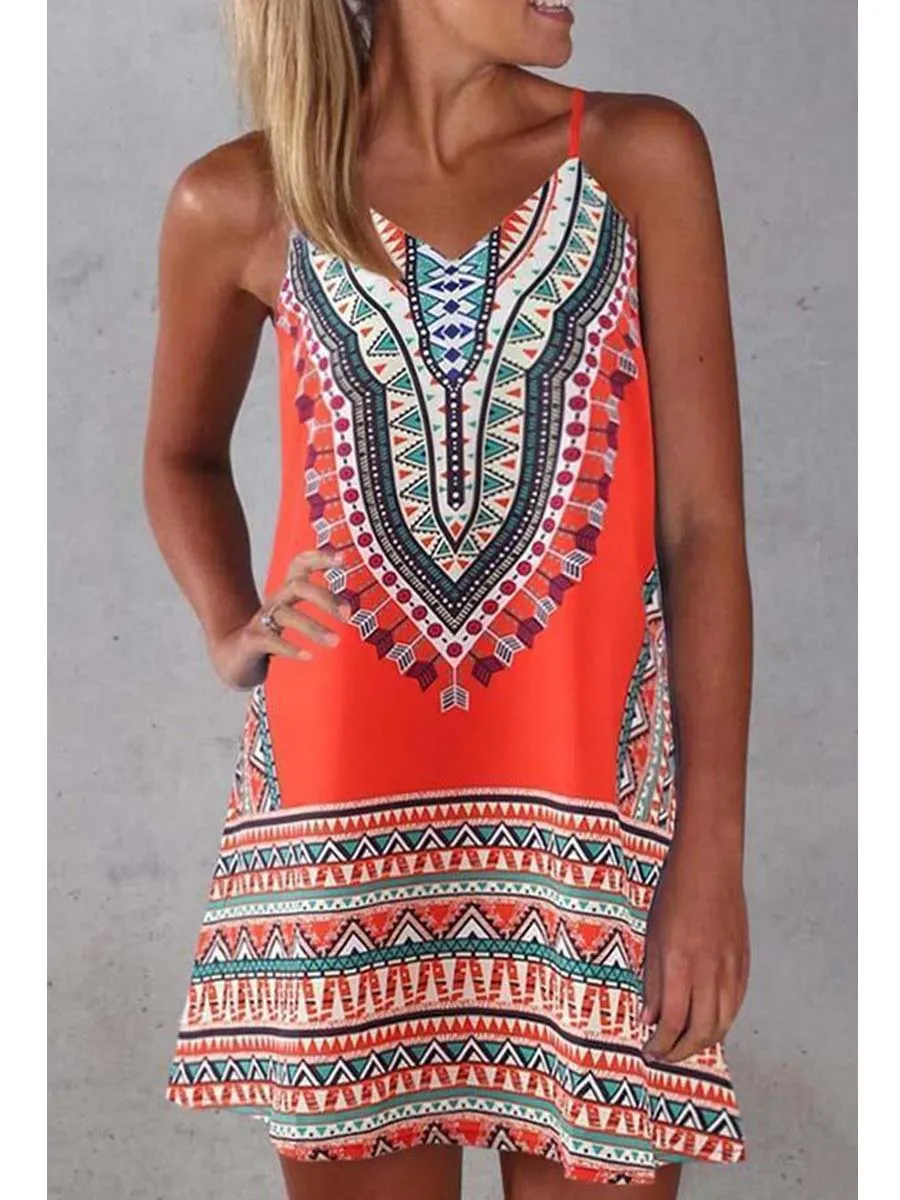 Tribal Print Spaghetti Strap Casual Wear Dress