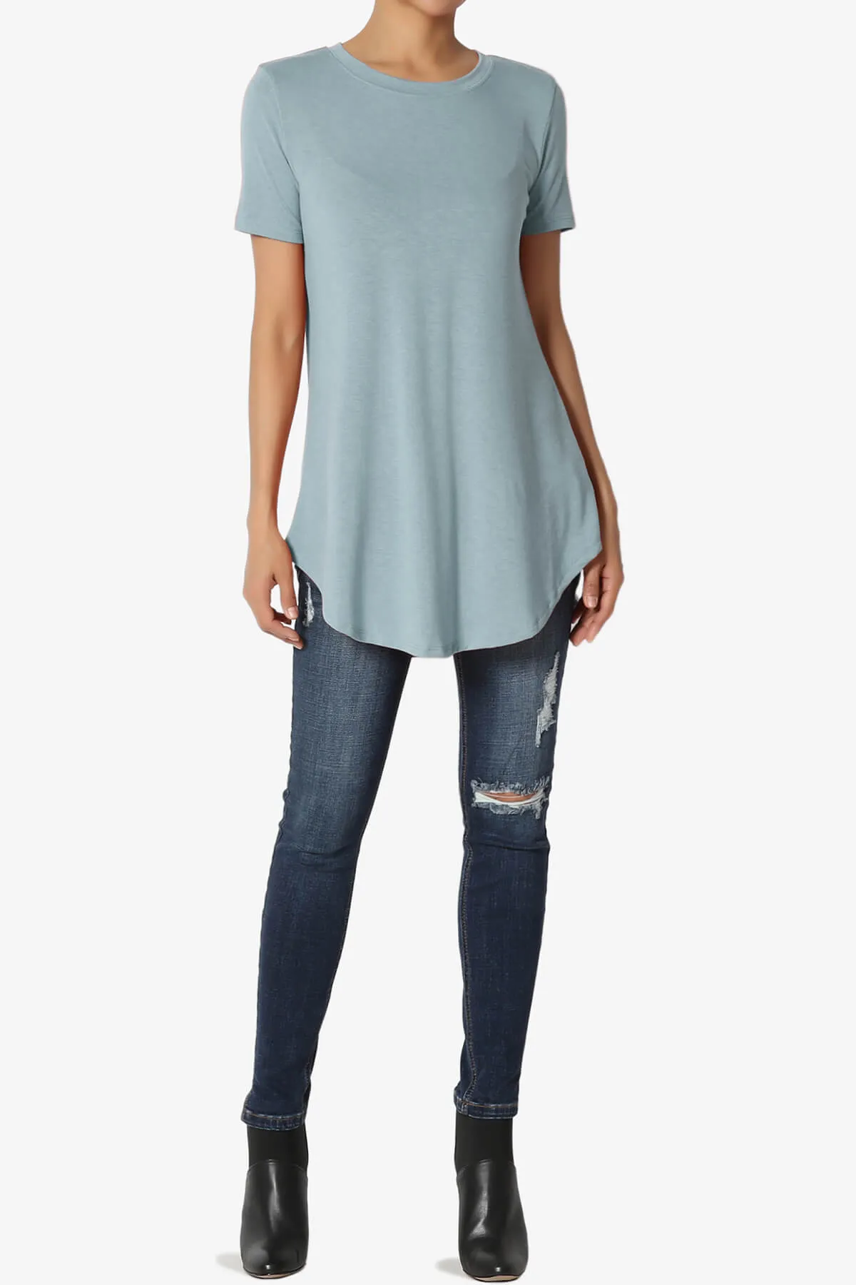 Tristan Essential Short Sleeve Round Hem Top PLUS