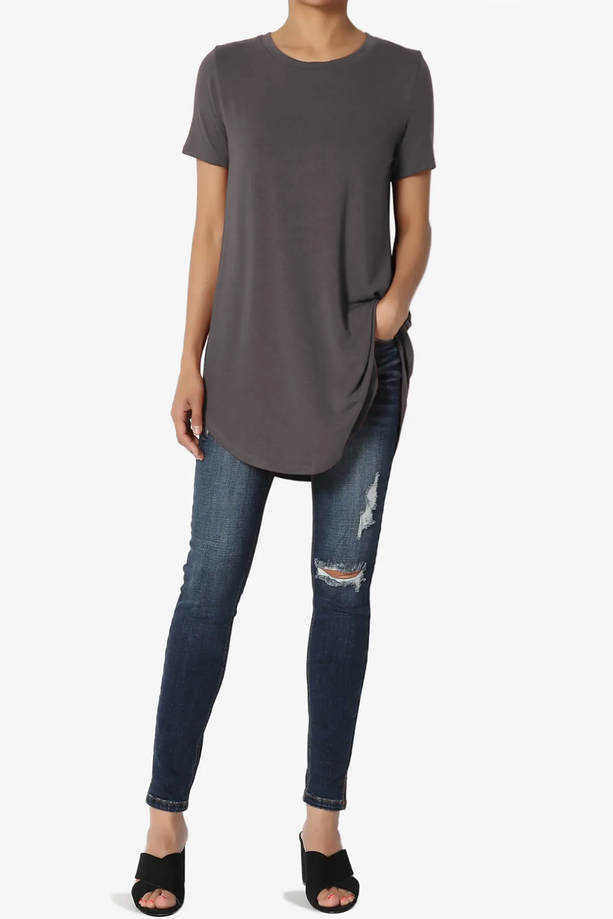 Tristan Essential Short Sleeve Round Hem Top PLUS
