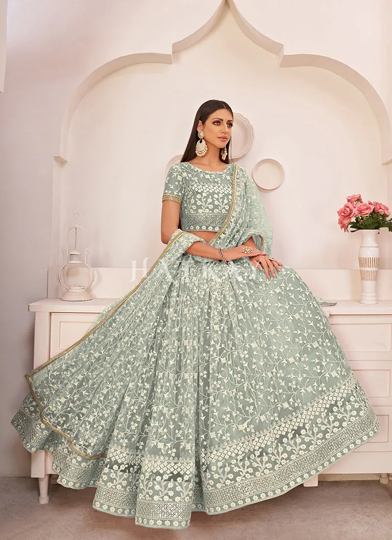 Turquoise Green Embroidered Lehenga Choli