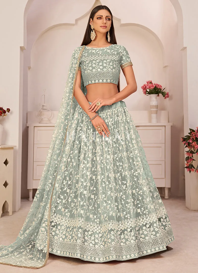Turquoise Green Embroidered Lehenga Choli