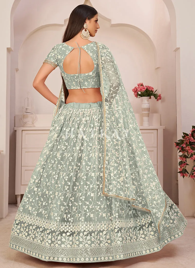 Turquoise Green Embroidered Lehenga Choli