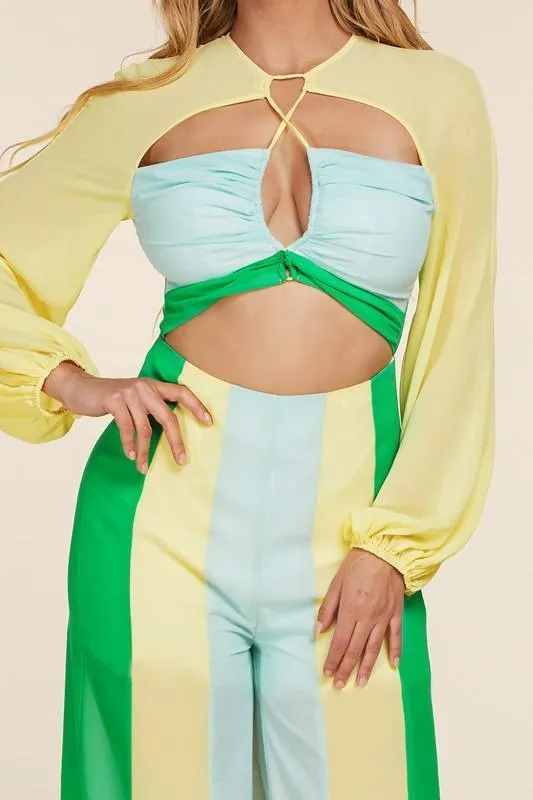 U-RING KEYHOLE MUILIT COLOR JUMPSUIT