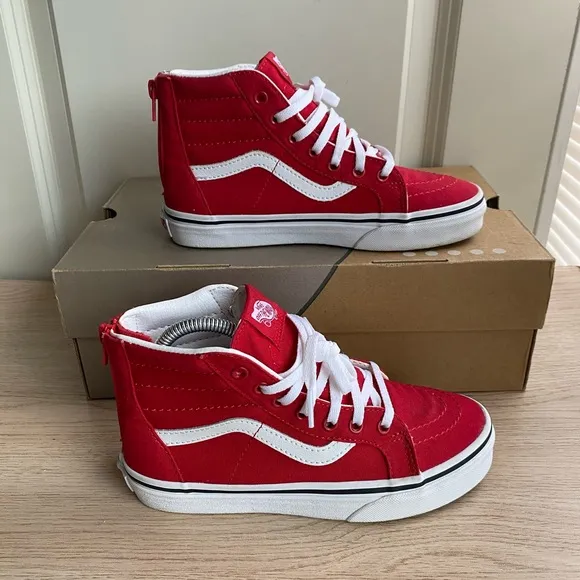 Vans Old Skool Hi Top Red/White Sneakers - SZ 3 Y