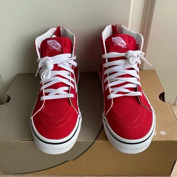 Vans Old Skool Hi Top Red/White Sneakers - SZ 3 Y