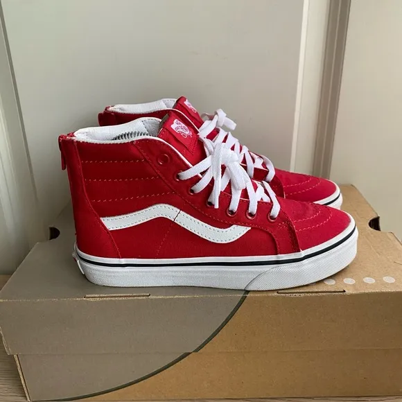 Vans Old Skool Hi Top Red/White Sneakers - SZ 3 Y