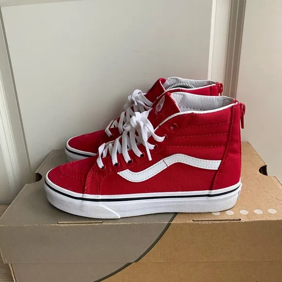 Vans Old Skool Hi Top Red/White Sneakers - SZ 3 Y