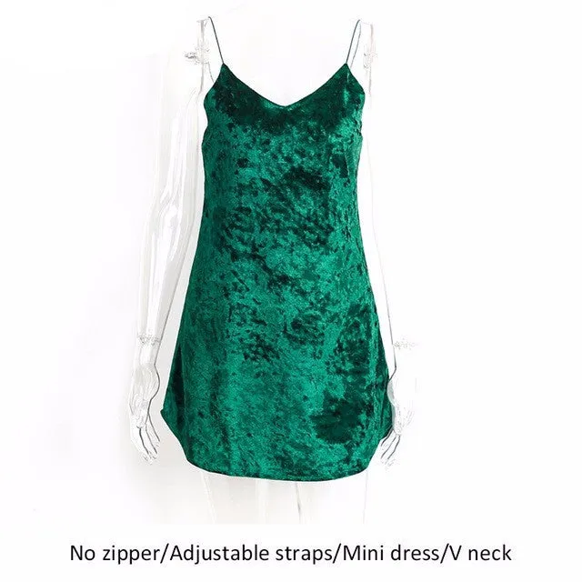 Velvet Backless v neck slip 2017 Vintage short party dress