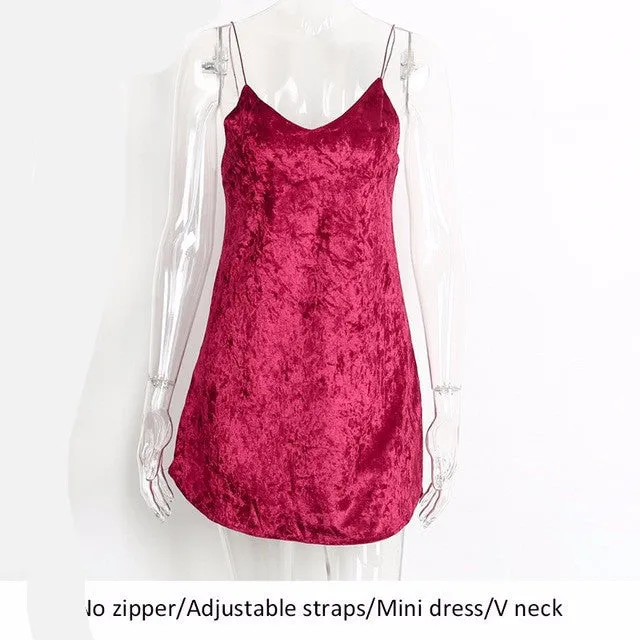 Velvet Backless v neck slip 2017 Vintage short party dress