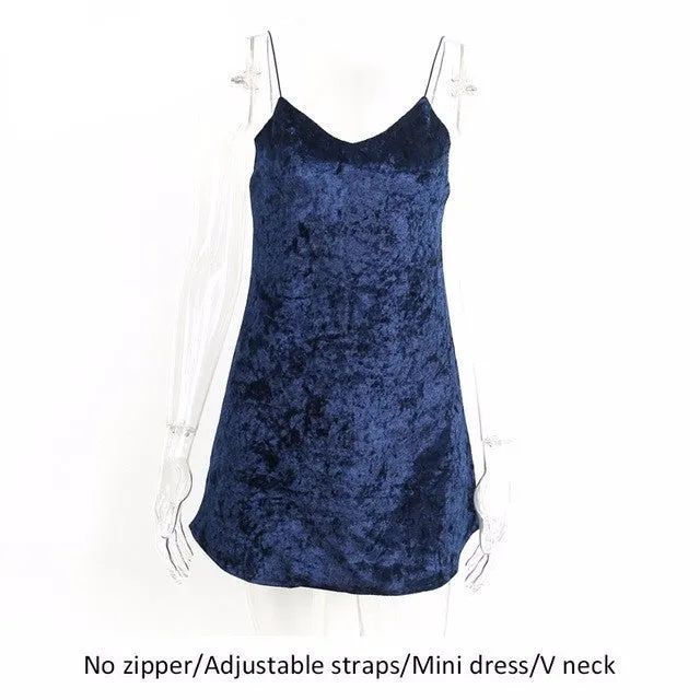 Velvet Backless v neck slip 2017 Vintage short party dress