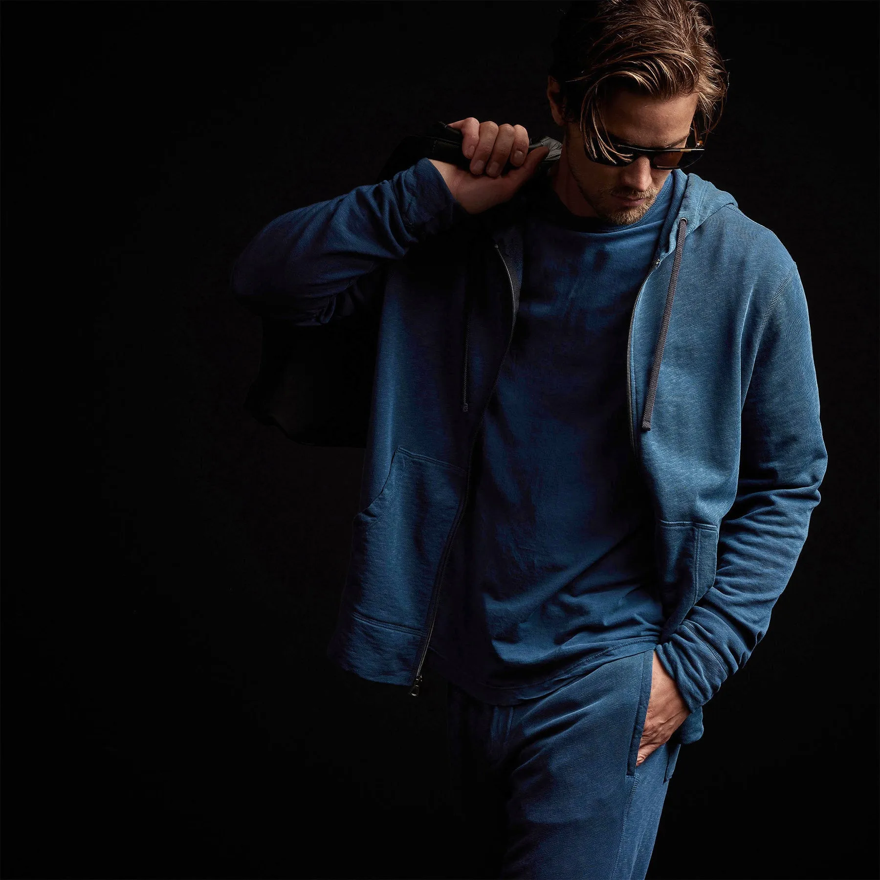 Vintage French Terry Zip Up Hoodie - Lake Pigment