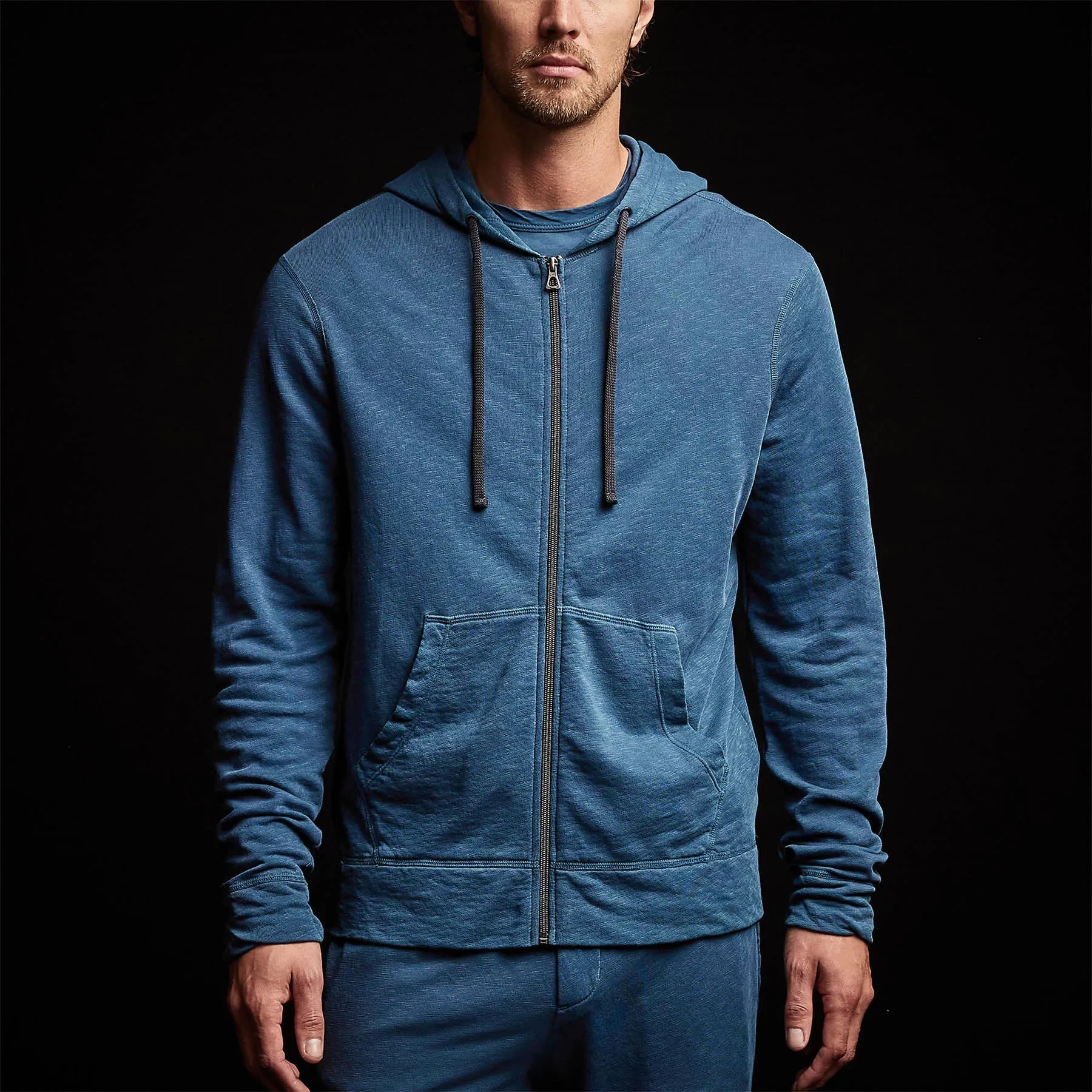 Vintage French Terry Zip Up Hoodie - Lake Pigment
