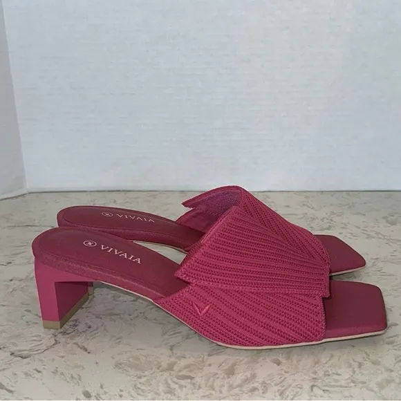 vivaia Jade Square-Toe Block Heel Slides in Pitaya