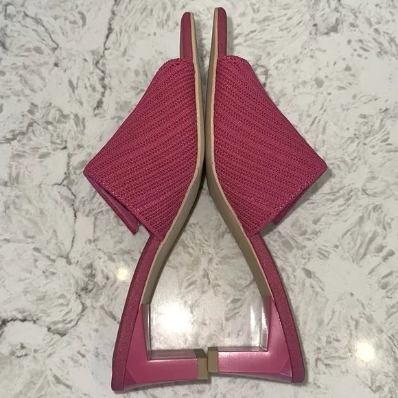 vivaia Jade Square-Toe Block Heel Slides in Pitaya