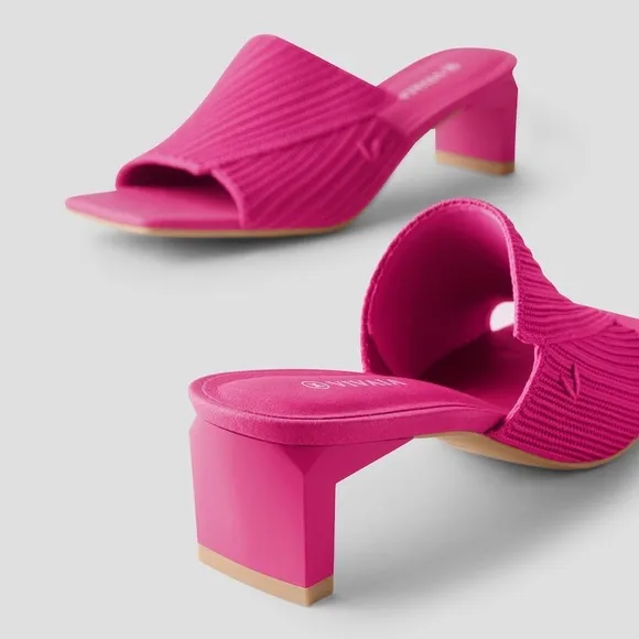 vivaia Jade Square-Toe Block Heel Slides in Pitaya