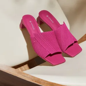 vivaia Jade Square-Toe Block Heel Slides in Pitaya